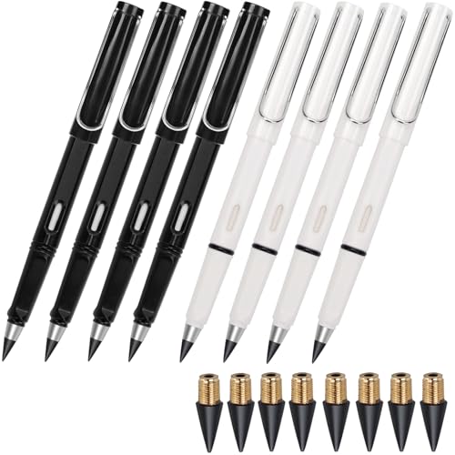 Infinity Forever Pencil - 0.7mm Infinite Everlasting Metal Inkless Pencils Set with Eraser, No Need Sharpened, Replace Mechanical Pen for Sketch, Drawing and Writing（8Pcs Black + White） - color: 8 Pcs Black+White