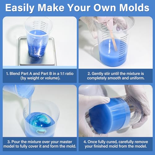 66OZ Liquid Silicone Mold Making Kit for Resin & Soap - 15A Blue | High Strength Platinum Cure Rubber, Bubble Free Liquid Silicone for Resin, Wax, Concrete and Soap Casting