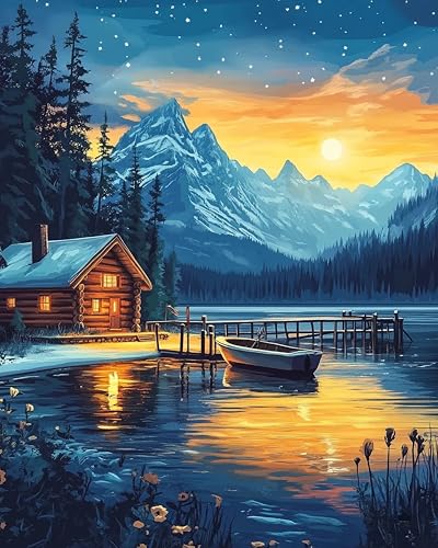 Possoco Paint by Numbers Kit for Adults Beginner, Landscape Easy Adult Paint by Number Kits on Canvas, DIY Acrylic Watercolor Oil Paint by Number for Adults Teens for Home Decor Gift 16x20 Inch - color: DG-OP-WinterLandscape-4050