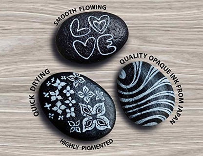 TOOLI-ART Black And White Acrylic Paint Markers Paint Pens Set For Rock Painting, Canvas, Mugs, Metal, Glass Paint, Fabric, Wood, DIY. Non Toxic, Quick Dry,Waterbas (EXTRA FINE & MEDIUM) - style: EXTRA FINE & MEDIUM