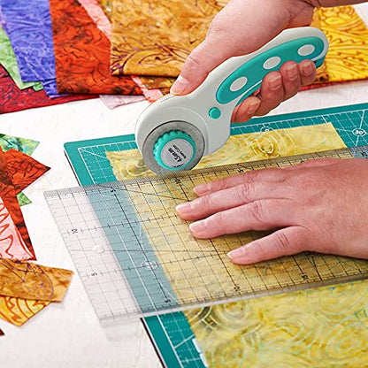 Headley Tools 45mm Rotary Cutter with 9pcs Extra Rotary Blades, Ergonomic Rolling Cutter with Safety Lock for Fabric, Sewing, Quilting, Cloth, Paper, Leather, Crafting, Fabric Rotary Cutter (Cyan) - color: Cyan, size: 45mm