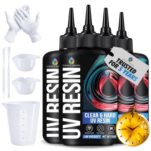 CRAFT RESIN 1000g UV Resin Kit Hard Type Low Viscosity – Crystal Clear and No-Yellowing UV Resin Glue for DIY, Jewelry Making, Molds Casting and Polymer Clay Projects - Fast Cure Under UV Light - size: 1000 g