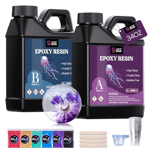 LET'S RESIN 34oz Crystal Clear Epoxy Resin, Casting Resin for Beginners | 2 Part Resin and Hardener for Crafts, Bubble Free & Low Odor, Anti-Yellowing, Casting Molds, Jewelry, Art, Easy to Mix - size: 34oz