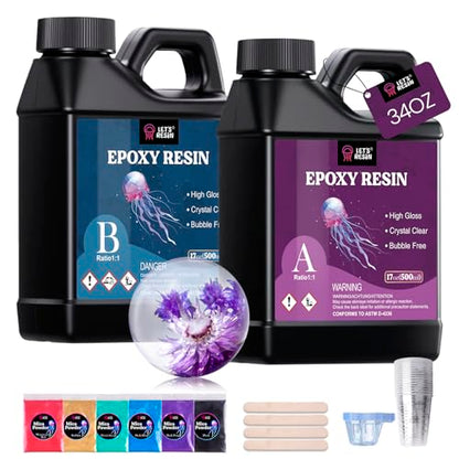 LET'S RESIN 34oz Crystal Clear Epoxy Resin, Casting Resin for Beginners | 2 Part Resin and Hardener for Crafts, Bubble Free & Low Odor, Anti-Yellowing, Casting Molds, Jewelry, Art, Easy to Mix - size: 34oz