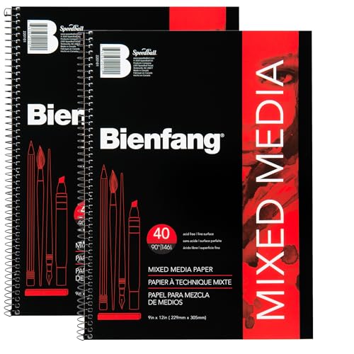 Bienfang Mixed Media Pad, 9x12 Inches (2-Pack) 40-Sheets Artist Paper, Spiral-Bound Sketchbook, 90lb,146gsm - size: 9 x 12 Inches (2-Pack)