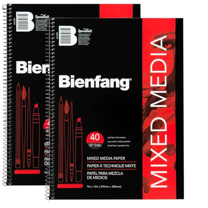 Bienfang Mixed Media Pad, 9x12 Inches (2-Pack) 40-Sheets Artist Paper, Spiral-Bound Sketchbook, 90lb,146gsm - size: 9 x 12 Inches (2-Pack)