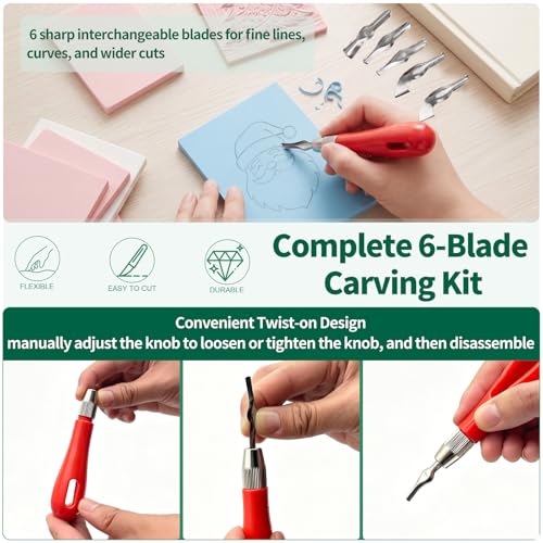 21Pcs Linocut Kit for Printmaking & Stamp Carving, 14Pcs Soft Rubber Linoleum Blocks and Carving Tool for Beginner Printing Craft Supplies