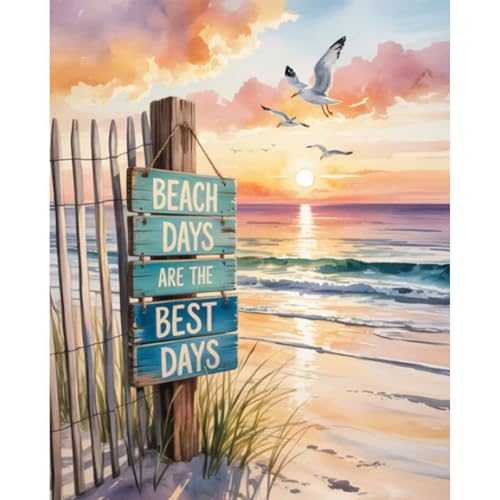 Paint by Numbers Kit for Adults, Beach DIY Acrylic Painting Kit, 16x20 Inch - color: CYOP1P01