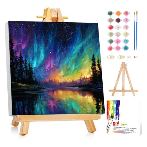Framed Paint by Numbers Kit for Adults Beginner Kids Ages 8-12 Landscape Adult Paint by Number Kits on Canvas with Easel Starry Night Painting by Numbers for Adults with Frame DIY Painting Kits 8x8 In - color: NZB24, size: 8x8 Inch