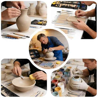 61 PCS Complete Clay Sculpting Tools Kit: All-in-One Pottery Tools with Stainless Steel & Wooden Handles for Modeling Polymer, Ceramic, Air Dry Clay - for Beginners & Artists