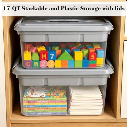 Yesland Portable Craft Storage Box with Removable Tray and Handle, 16x11x6.5 Inch Plastic Art Supply Organizer Container for Stationery, Sewing, Jewelry - Grey (Pack of 3) - size: 16 inches x 11 inches x 6.5 inches (Pack of 3)