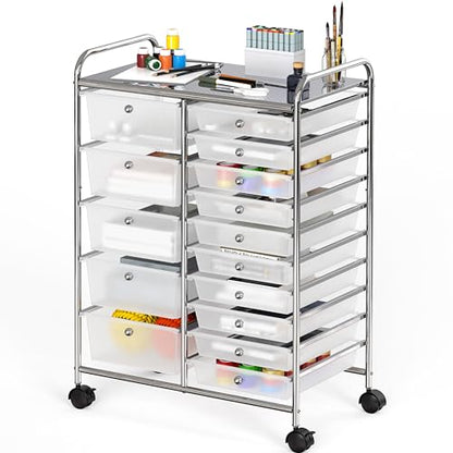Simple Houseware 15 Drawers Rolling Utility Cart Art Craft Storage, Chrome - color: Chrome, size: 15 Drawers
