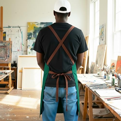 Professional Work Apron for Men & Women – 100% Cotton with waterproof Membrane, Cross Back Straps - color: Moss Green