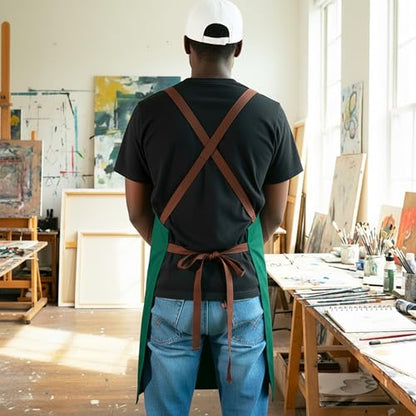 Professional Work Apron for Men & Women – 100% Cotton with waterproof Membrane, Cross Back Straps - color: Moss Green
