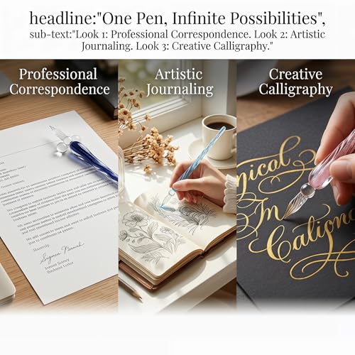 3 Pack Handmade Glass Dip Pen Set, High Borosilicate Crystal Calligraphy Glass Pens for Writing, Drawing, Decorative Art, Signature Pen Gift for Artists, Teens, Women and Men
