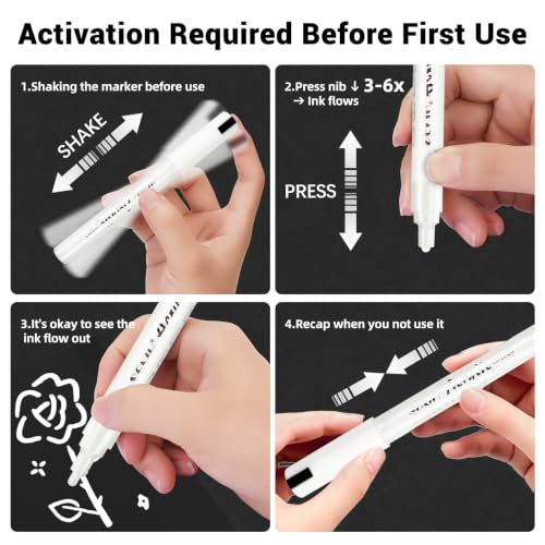 SFAIH Acrylic White Paint Pens - 8 Pack 2-3MM Medium Tip & 0.7MM Extra Fine Paint Marker for Rock Painting, Wood, Metal, Fabric, Plastic, Canvas, Glass, Ceramic, Diy Crafts, White Out Pen | High Coverage, Waterproof Permanent Marker,Rock Painting, Wood, F