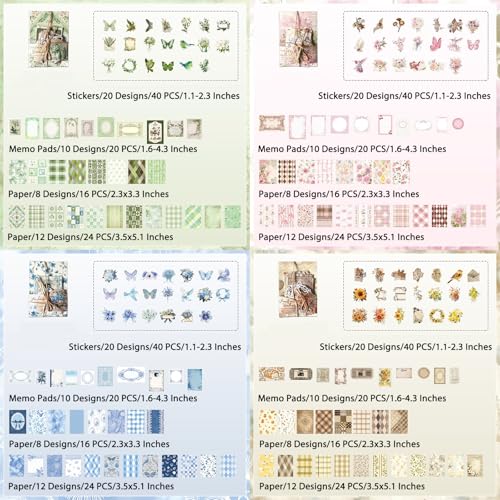 Wmhanler 400Pcs Scrapbook Supplies Vintage Scrapbook Paper Floral Junk Journal Stickers Journaling Supplies for Bullet Journaling, Retro Crafts, Planner, Collage Card Album