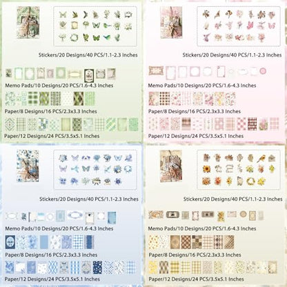Wmhanler 400Pcs Scrapbook Supplies Vintage Scrapbook Paper Floral Junk Journal Stickers Journaling Supplies for Bullet Journaling, Retro Crafts, Planner, Collage Card Album