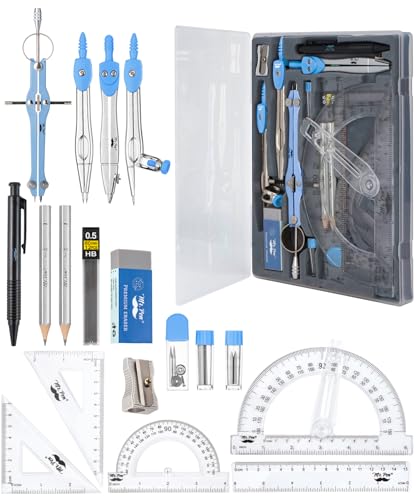 Mr. Pen- Geometry Set, 15 pcs, Blue, 6 Inch Swing Arm Protractor, Divider - color: Blue