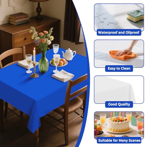 54IN X 160FT Plastic Table Cover Roll with Cutter Box, Cut to Size Plastic Table Cloths for Parties, Birthday, (Blue, 54"x1920") - color: Blue, size: 1920" x 54" (Rectangular)