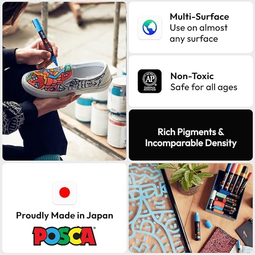 POSCA® PC-5M Paint Markers, 16 Count Medium Reversible Tip Set (1.8–2.5 mm) - size: 1 Count (Pack of 1), style: Round Tip