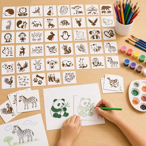 50 Pcs Large Animals Stencils for Painting, 3.93 x 3.93 Inch Animals Stencils for Crafts Reusable, Wood and Wall Stencils for Painting Large Pattern, DIY Templates Holiday Wall Paper (Animals) - style: Animals