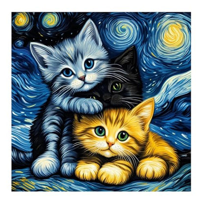 SJUTOUCI Cat Diamond Art Kit for Adults, Diamond Painting Kitten - color: Three Cats
