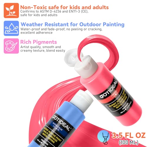 GOTIDEAL Acrylic Paint Set, 24 Colors (100ml, 3.4 oz), with Paint Brushes - color: 24 Colors（100ml）