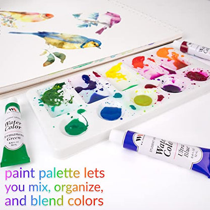 WA Portman Watercolor Paint Set, Cold Press Pad, Mixing Palette, Water Pens | Art Paint Set 24 Semi-wet Watercolor, Paints Tube Set with A4 Cold Press Pad, Mixing Palette & 3 Water Refillable Brush Pens
