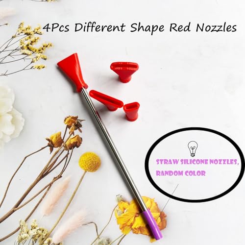 Stainless Steel Straw Blow Nozzles Set for Acrylic Paint Pouring Tools, Accessories Tool for Fluid Art Bloom and Dutch Pouring,4 Set Nozzles - color: Red