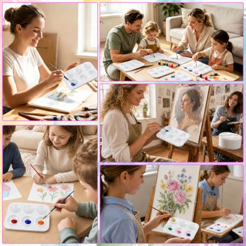 50 Pcs Paint Palettes, Palette Painting One Time Use Plastic, White | 6 Well Rectangular Mini Watercolor Painting Palettes for Students, Kids, Paint Holder, DIY Craft Class, Paintings - color: Rectangle