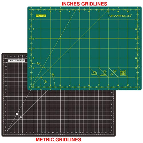 NEWBRAUG 9'' × 12'' Professional Self Healing Cutting Double Sided 5-Ply Mat, Best Gridded Rotary Cutting Board for Quilting, Sewing, Craft, Fabric & Scrapbooking (Green/Black)… - color: Green & Black, size: 12"L x 9"W