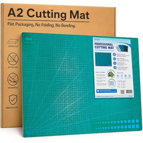 Self Healing Cutting Mat A2, 24 x 18 inch Green, Craft Cutting Board for Leather Crafts, Sewing, Quilting, Paper Cutting, 5-Ply Double Sided Rotary Cutter Mat, Ships Flat Not Folded - size: 23.6"L x 17.7"W