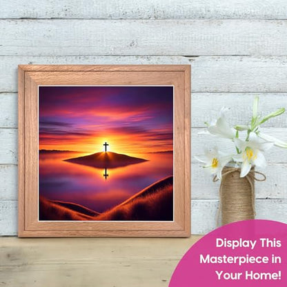 Modern Merch Jesus Diamond Art for Adults Sunset Cross Christian 5D Diamond Painting Kit for Adults Landscape, DIY Jesus Wall Art Cross Stitch Kits Gem Art, Round Drill 12x16 Religious Gifts for Women - color: Sunset Cross
