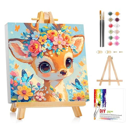 AUKELHJ Paint by Numbers Kit for Kids with Frame, Deer, 8X8 inch - color: 12-Deer