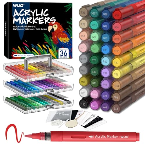 WUO Acrylic Paint Markers Brush Tip 36 Colors, Automatic Ink Control - color: 36 Colors Brush Tip