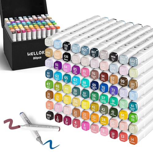 WELLOKB Alcohol Markers,80 Colors Dual Brush Tip Permanent Art Markers for Adults Coloring Illustrations Sketch,Christmas gift,Alcohol Based Marker with Case,for Book Painting Card Making - color: White, size: 80