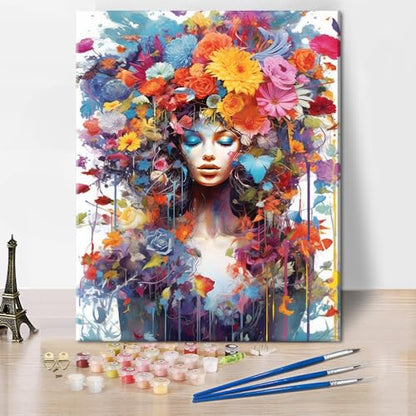 TUMOVO Paint by Number Kit for Adults Beautiful Women | women 16x20 inch unframed canvas with acrylic paints and 3 brushes, DIY gift for adults and relaxing DIY craft. - color: Womens