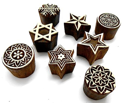 Pack of Elegant Design Wooden Blocks Stamps for Printing on Textiles, Pottery Crafts,Henna, Scrapbooking (Set of 8) - size: Pack # 109