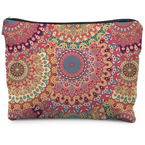 Boho Mandala Floral Makeup Bag, Bohemian Ethnic Mandala Flower Cosmetic Bags Toiletry Bag for Women, Hippie Flower Makeup Bag, Floral Makeup Pouch - color: Bohemia pattern - 2