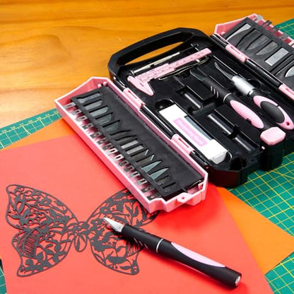 MANUFORE 34pcs Large Exacto Knife Set Craft Precision Knife Set Pink - color: Pink