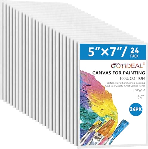 Canvases for Painting, 5x7 inch of 24 Pack, 100% Cotton | Professional Primed White Blank Flat Canvas Panels, Artist Canvas Boards for Acrylics Painting, Oil Watercolor Tempera - size: 5“x7"