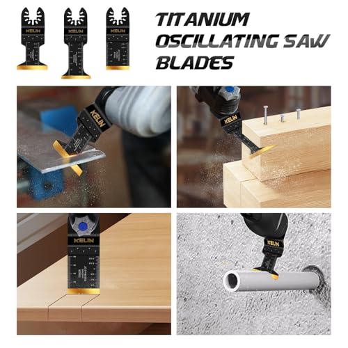 KELIN 18PCS Titanium Oscillating Tool Blades, Universal Multitool Blades | Multi Tool Blades Stainless Steel Scraper,Semicircle for Light Metal Sheet Pipe and Wood (NOT for Star Lock Interface) - size: 18 PCS (with Scraper & Semicircle Kit)