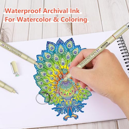 Muchcute Micro Fineliner Drawing Art Pens: 20 Set (12 Colors 01 & 8 Black) - color: 20 Set (12Colors01+8Black)