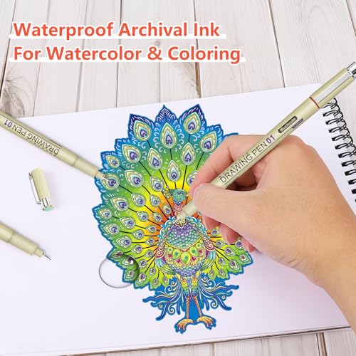 Muchcute 05 Micro Fineliner Drawing Art Pen,12 Colors 0.45mm No Bleed Bible - color: 12 Colors 05(0.45mm)