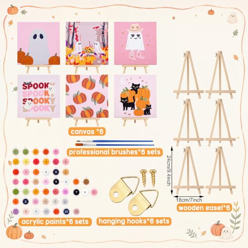 YooNotee 6 Pack Ghost Paint by Numbers Kit 8 x 8 Inch Canvas - style: Pumpkin