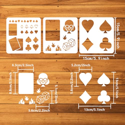FINGERINSPIRE 3 Pc Playing Card Stencils - 5.9x5.9 inch Death Dealer Patterns for Painting, Plastic, Spade, Club, Diamond - Reusable DIY Art Craft Stencils for Home Wall Decor - color: Playing Cards