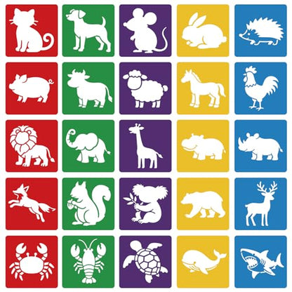 CUTHOLLOW Animals Fruit Plant Stencils, 24PCS 8-Inch Reusable Plastic | 24PCS 8-Inch Animals, Fruit & Plant Shapes, Reusable Washable Plastic, Painting, Crafts, Wall Art & Sidewalk Chalk - style: 25pcs-Animals