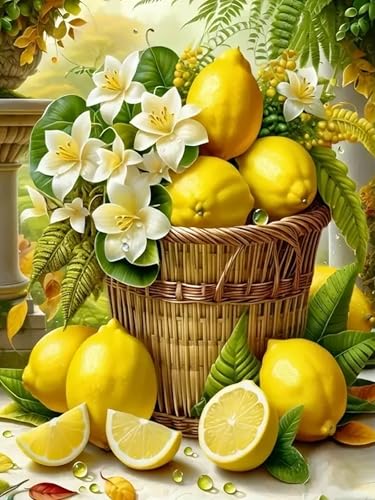 Mosaflare 5D Lemons Diamond Painting Kits for Adults 12x16 Inch | Fruits Diamond Art for Beginners, DIY Full Round Drill Paint by Diamonds Dot Gem Art for Adult, Home Wall Decor - color: KM901-1