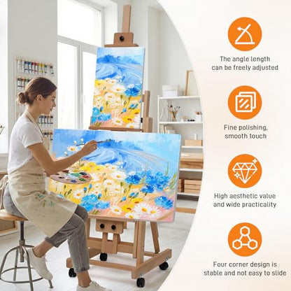 Foldable Large H-Frame Easel, Multi-Functional Adjustable Artist Easel, Large Easel for Painting, Adjustable in Angle and Height, Capable of Accommodating Two Canvases and Sketches, Home Art Creation